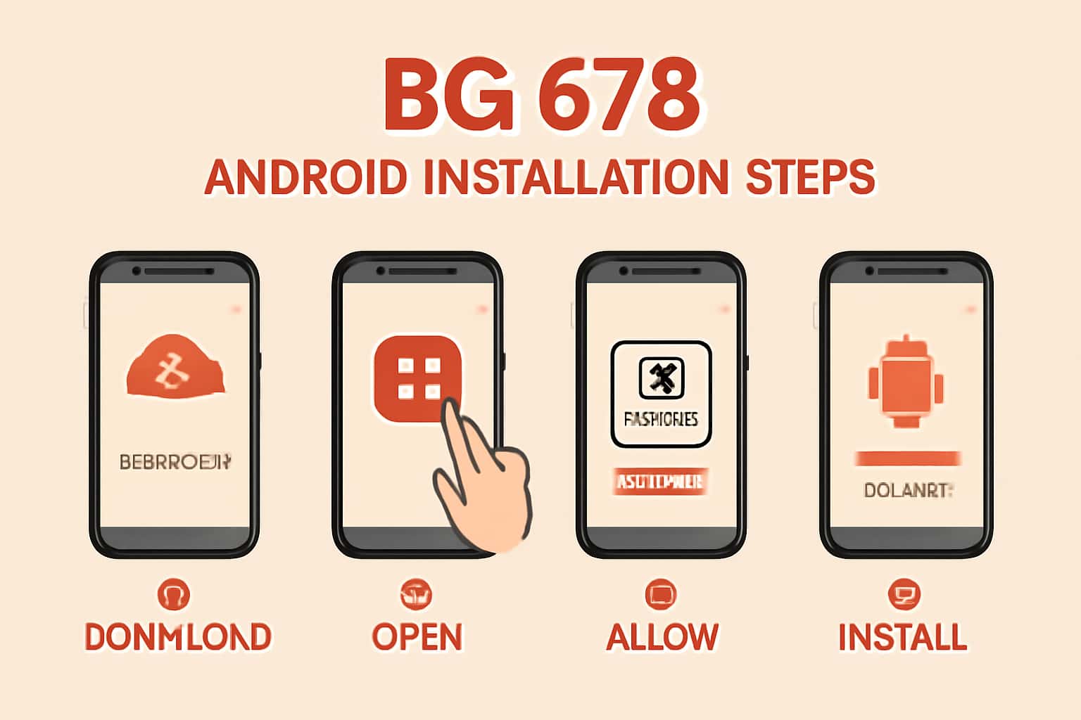 Informative graphic depicting the BG 678 Android installation process.