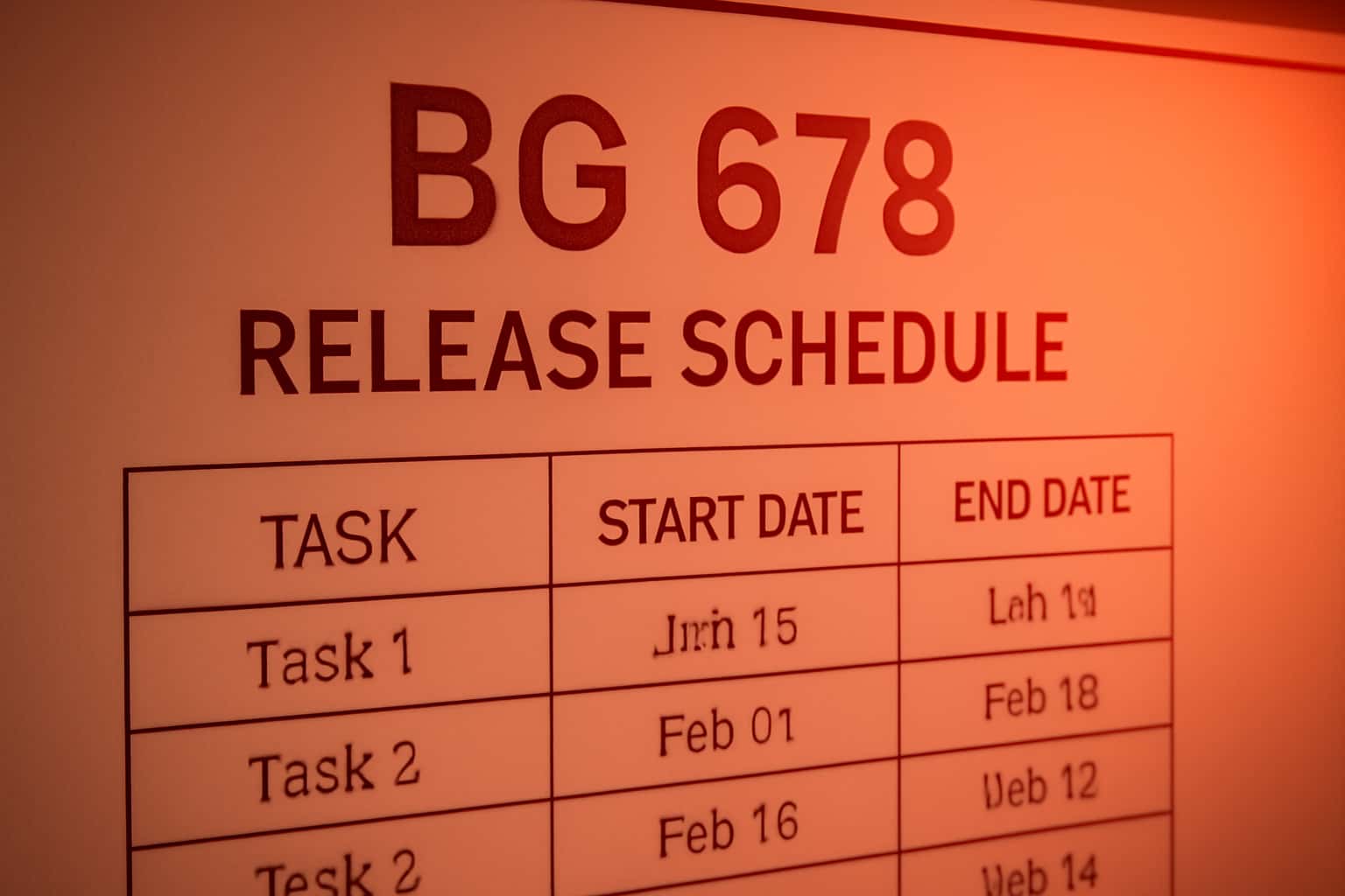 An informative display of the BG 678 Release Schedule in a high-tech setting.