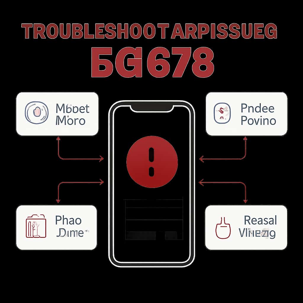 Diagram illustrating troubleshooting steps for BG 678 app.