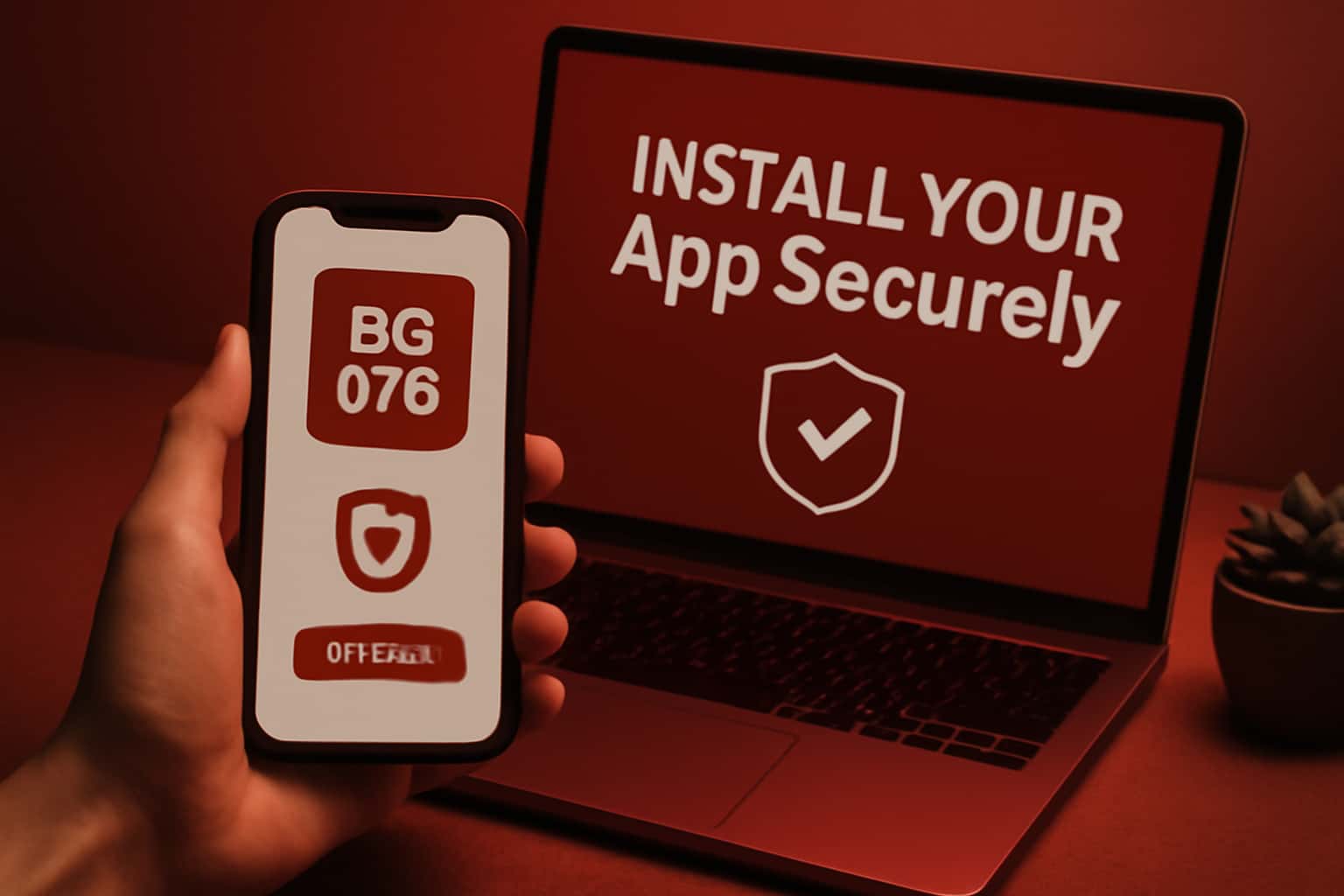 Informational graphic about installing the BG 678 app securely.